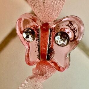 Pink/ Orange Floral Hair Scrunchie Accessory Butterfly bead edges.
